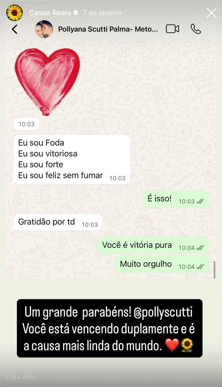 Depoimento 1: Relato espontâneo de membro da comunidade Eu Sou Feliz Sem Fumar