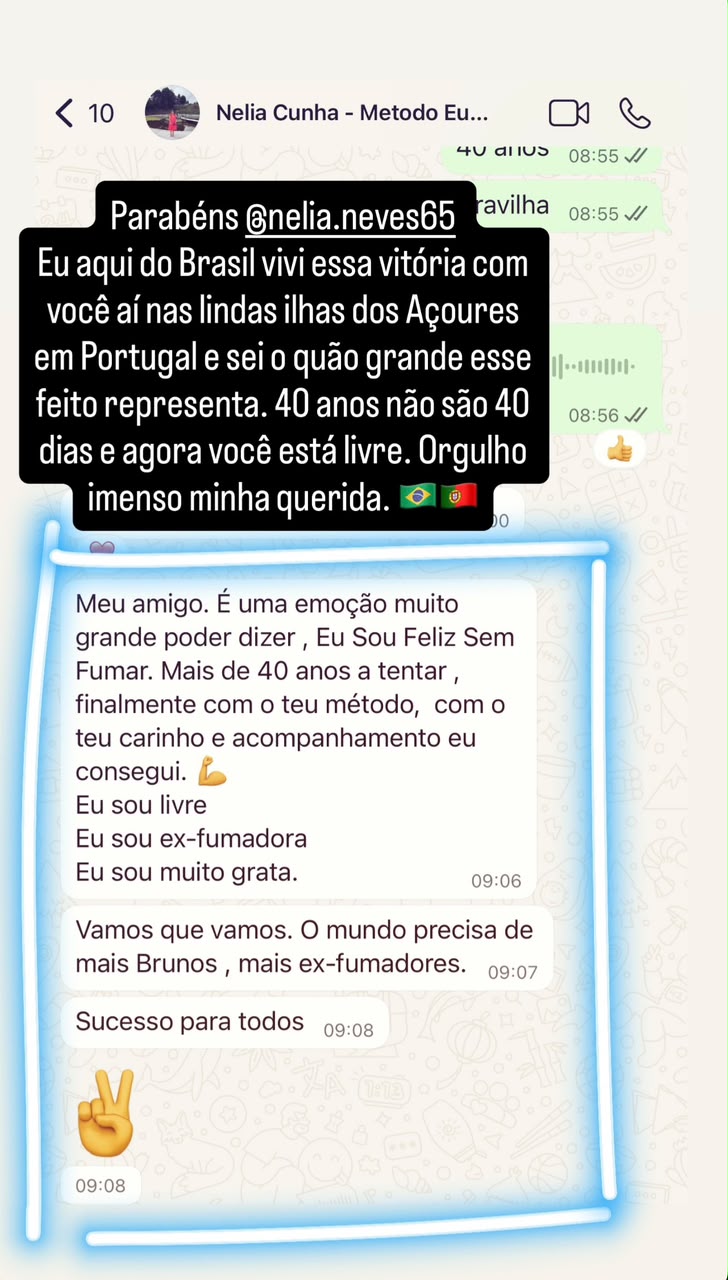 Depoimento 3: Relato espontâneo de membro da comunidade Eu Sou Feliz Sem Fumar