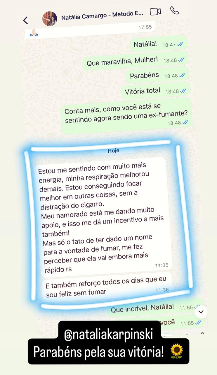 Depoimento 6: Relato espontâneo de membro da comunidade Eu Sou Feliz Sem Fumar