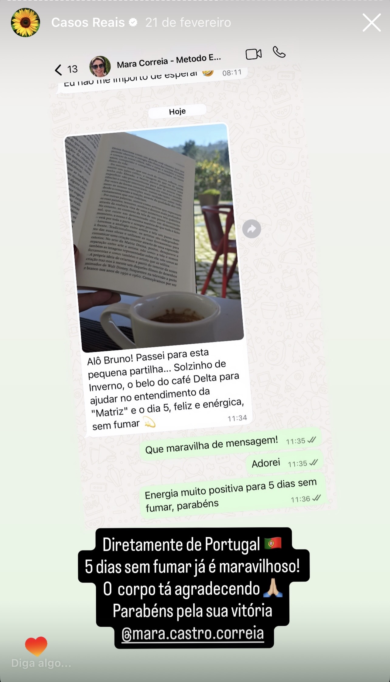 Depoimento 14 de Portugal: 'Dia 5, feliz e enérgica, sem fumar' - Mara Correia